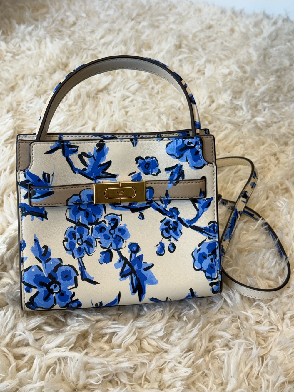 Tory Burch Lee Radziwell Petite Double Bag Ivory/Cobalt Blue